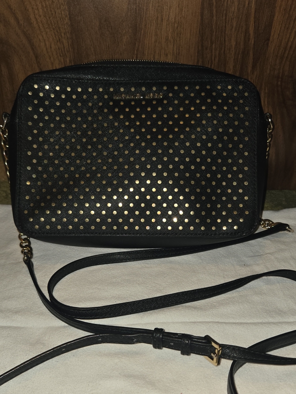 Black Crossbody Bag with Gold Stud Accents